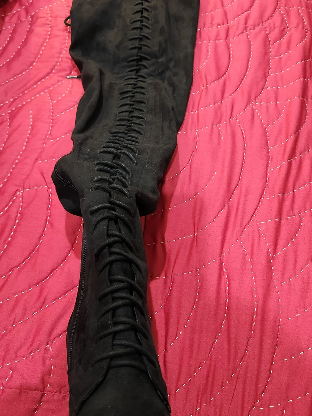 JustFab Black Over-the-Knee Lace-Up Heeled Boots